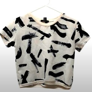 F21 Boho Abstract Brush Stroke Short Sleeve Top Blouse Size Small